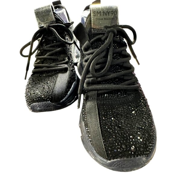 NWOT Steve Madden Maxima-R Black Rhinestone Embellished‎ Sneakers Women's Size 8 - Picture 2 of 16